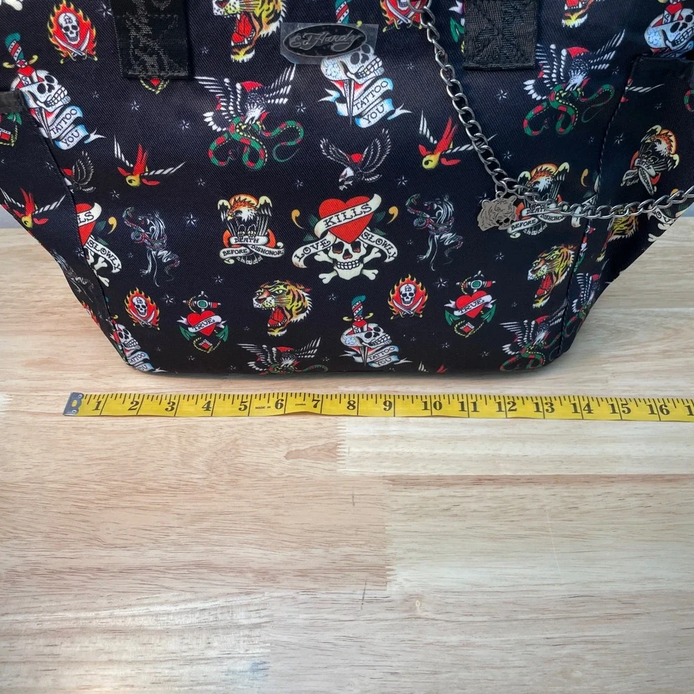 Ed Hardy Black‎ Tattoo Print Thermal Insulated Lunch Tote Bag with Container